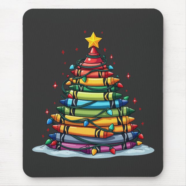 Crayon Christmas Tree Teacher Student Xmas Mouse Mat (Front)