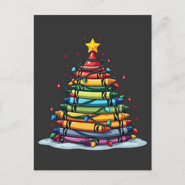 Crayon Christmas Tree Teacher Student Xmas Postcard (Front)