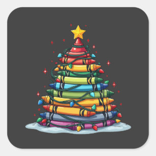 Crayon Christmas Tree Teacher Student Xmas Square Sticker