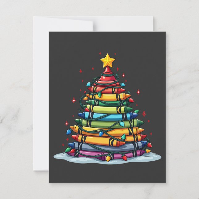 Crayon Christmas Tree Teacher Student Xmas Thank You Card (Front)