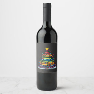 Crayon Christmas Tree Teacher Student Xmas Wine Label