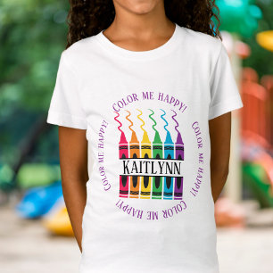 Crayon Colour Me Happy Name Design Custom Child T-Shirt