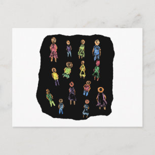 Crayon Colourful male and female figures random ag Postcard