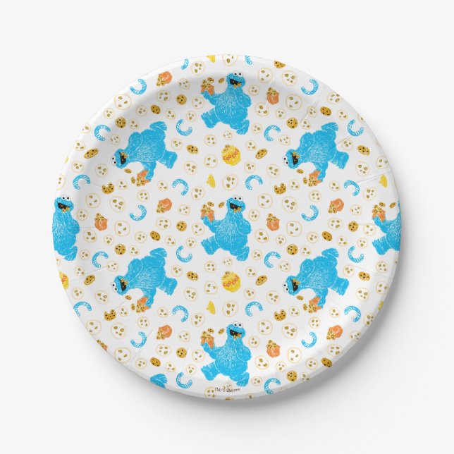 Crayon Cookie Monster Cookie Pattern Paper Plate (Front)