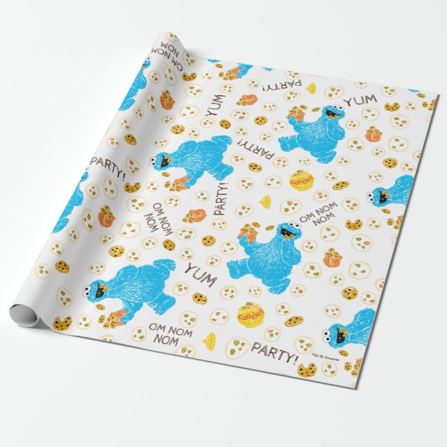Crayon Cookie Monster Cookie Pattern Wrapping Paper (Unrolled)