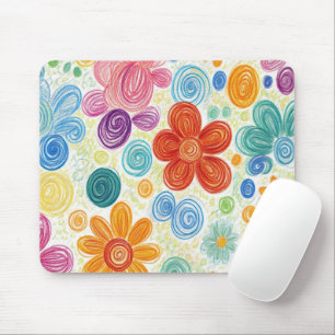 Crayon Doodle Daisy Design Mouse Mat