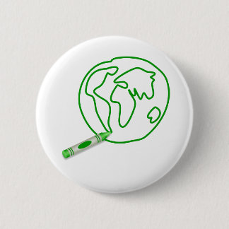 Crayon Green Globe 6 Cm Round Badge