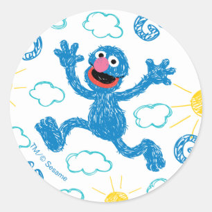 Crayon Grover Sunshine Pattern Classic Round Sticker