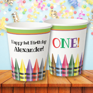 Crayon Happy 1st Birthday Party Kids Paper Cups