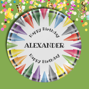 Crayon Happy Birthday Child Party Paper Plate