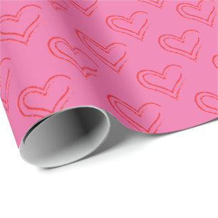 Crayon Hearts on Pink Valentine's Day Gift Wrap