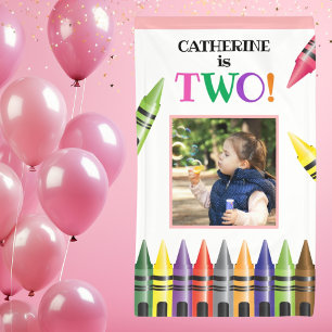 Crayon Kids 2nd Birthday Party Photo Pink Banner