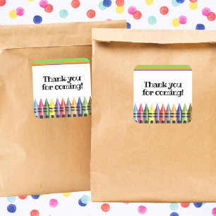 Crayon Kids Birthday Party Thank You Square Sticker