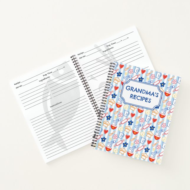 Crayon Kitchen Doodle Retro Cooking Pattern Recipe Notebook (Inside)