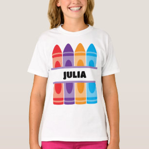 Crayon Name Shirt, Kids School Kindergarten ,  T-Shirt
