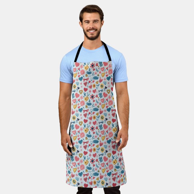 Crayon Pastel Heart & Flowers Apron (Worn)