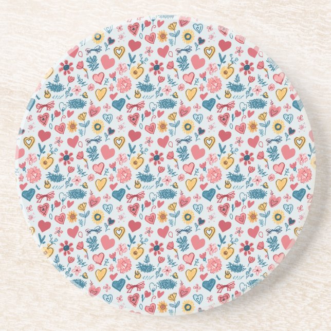 Crayon Pastel Heart & Flowers Coaster (Front)