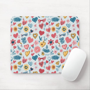 Crayon Pastel Heart & Flowers Mouse Mat
