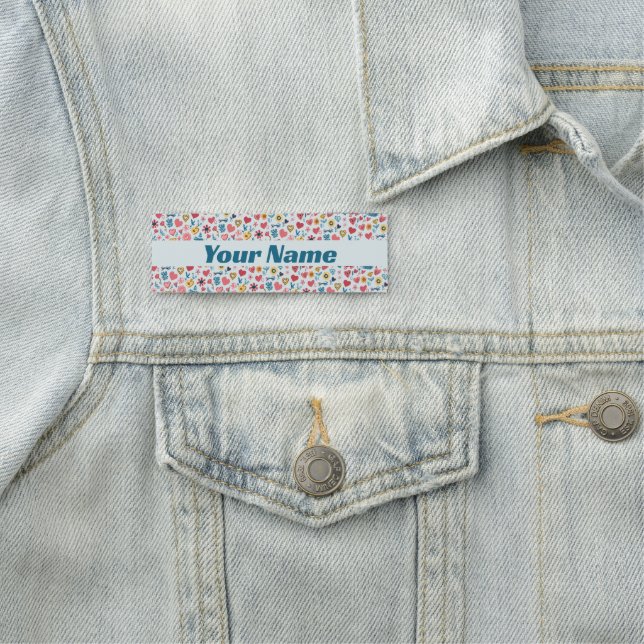 Crayon Pastel Heart & Flowers Name Tag (In Situ)