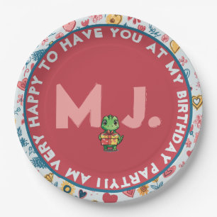 Crayon Pastel Heart & Flowers Paper Plate