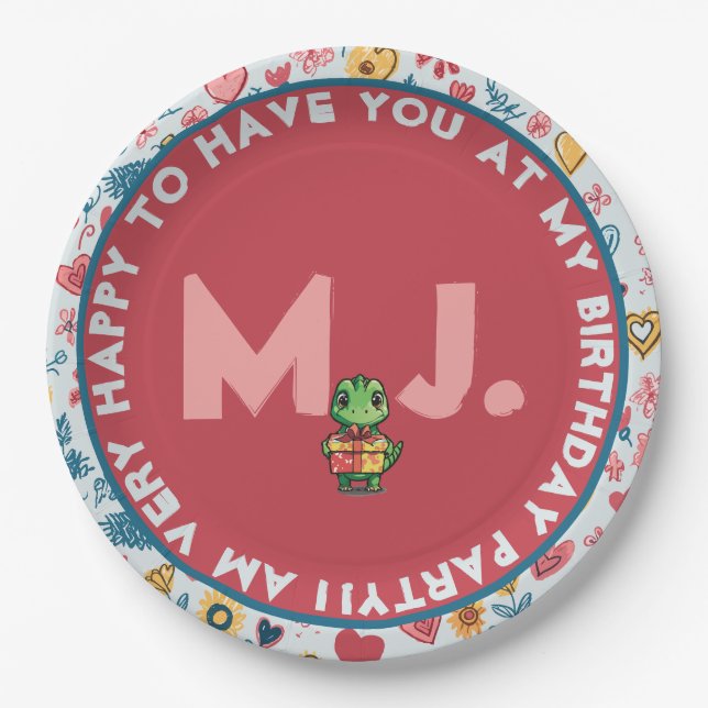 Crayon Pastel Heart & Flowers Paper Plate (Front)