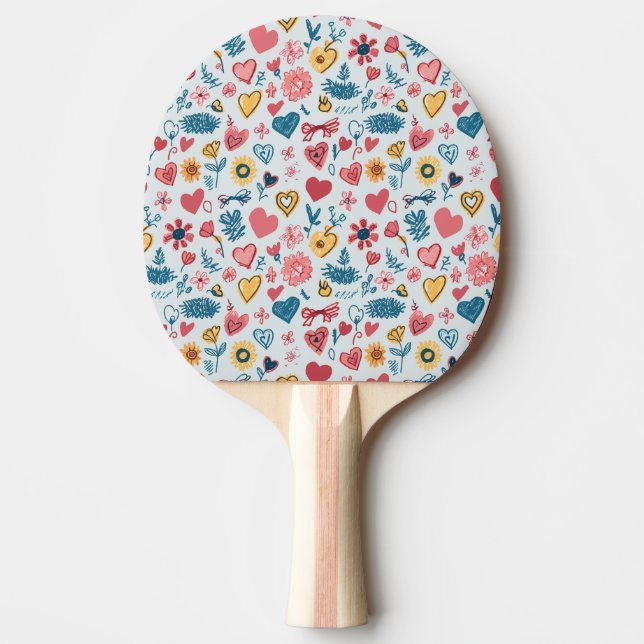 Crayon Pastel Heart & Flowers Ping Pong Paddle (Front)