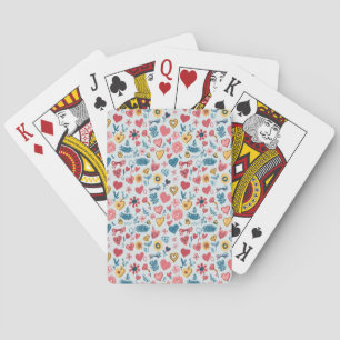 Crayon Pastel Heart & Flowers Playing Cards