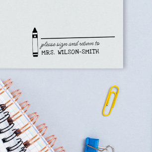 Crayon Please Sign & Return to Teacher's Name Self-inking Stamp