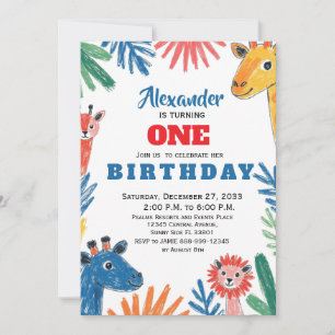Crayon Safari Kids Party Animals Jungle Safari Invitation