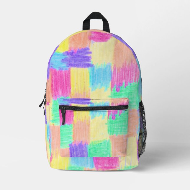 Crayon squares doodly printed backpack (Front)