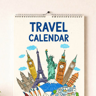 Crayon Style Travel Calendar Cover Editable Year