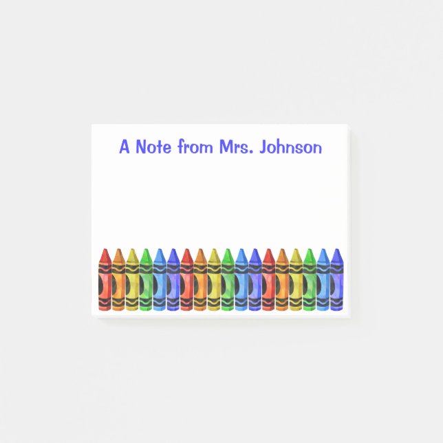 Crayon Teacher Personalised Post It Notes (White) (Front)