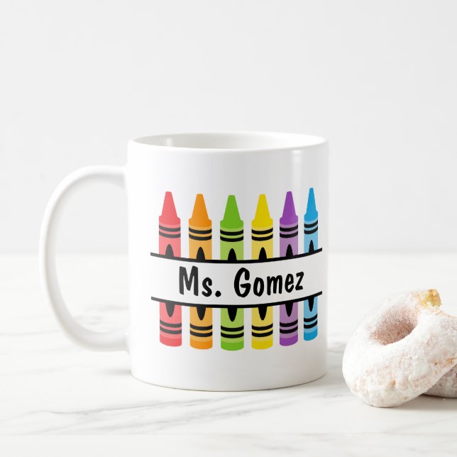 Crayon Teacher's Name Coffee Mug (With Donut)
