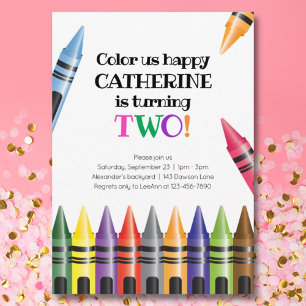 Crayon Turning Two Child's 2nd Birthday Invitation