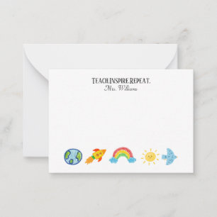 Crayon World Globe Rocket Rainbow Sun Teacher Card