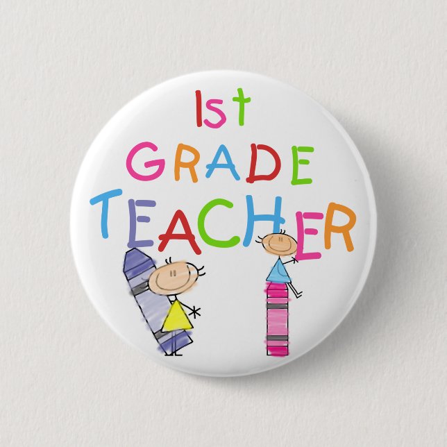 Crayons 1st Grade Teacher Tshirts and Gifts 6 Cm Round Badge (Front)