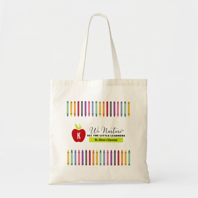 Crayons and Red Apple Kindergarten Teacher  Tote Bag (Front)