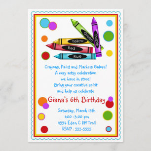 Crayons Art Paint Craft Birthday Party Invitations