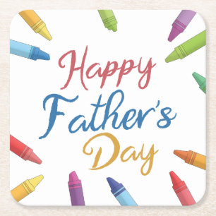 Crayons Happy Father's Day Typography Coaster