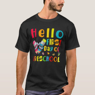 Crayons Hello Preschool First Day Of School Teache T-Shirt