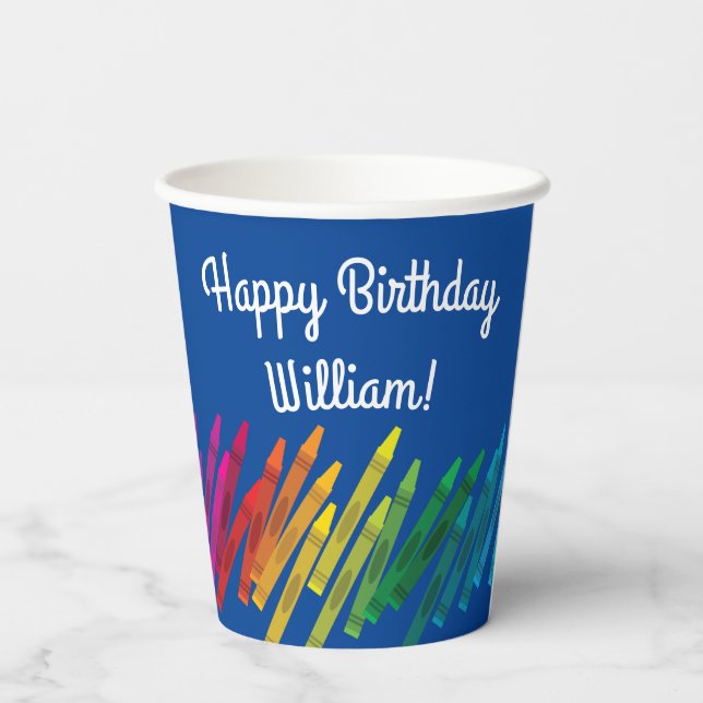 Crayons Kids Birthday Party Art Cute Colourful Paper Cups (Back)