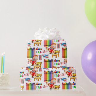 Crayons Numbers Wrapping Paper 