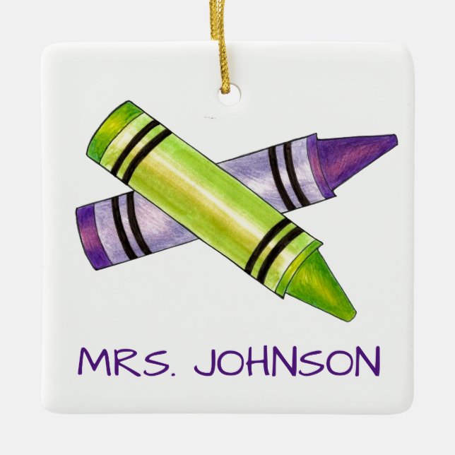 Crayons Personalised Art Teacher School Education Ceramic Ornament (Front)