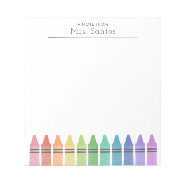 Crayons Personalised Elementary School Teacher Notepad (Front)