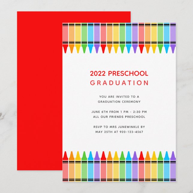 Crayons Preschool Graduation Invitation (Front/Back)