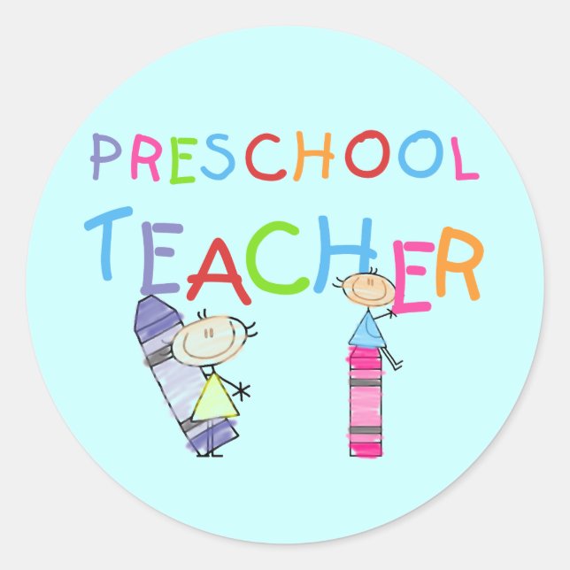 Crayons Preschool Teacher TShirts and Gifts Classic Round Sticker (Front)