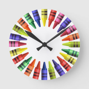 Crayons Round Clock