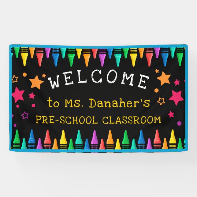 Crayons Stars Colourful Welcome Teacher's Classroo Banner (Horizontal)