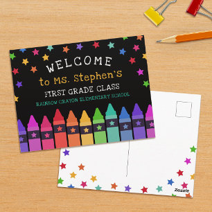Crayons Stars Colourful Welcome Teacher's Classroo Postcard