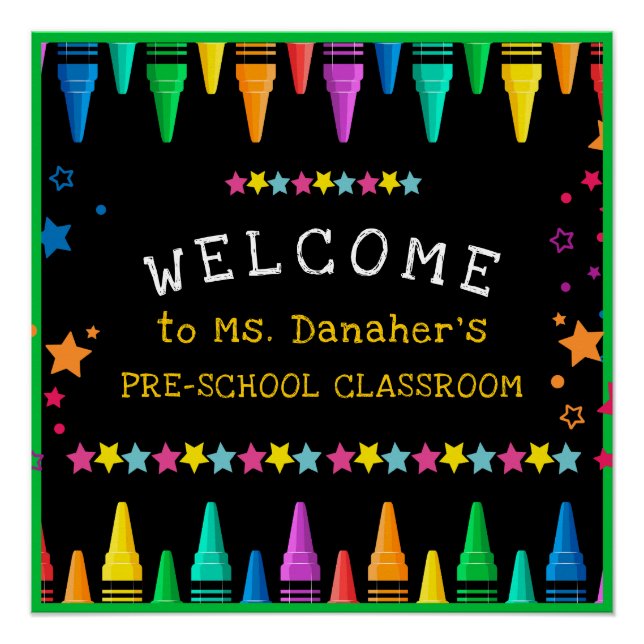 Crayons Stars Colourful Welcome Teacher's Classroo Poster (Front)